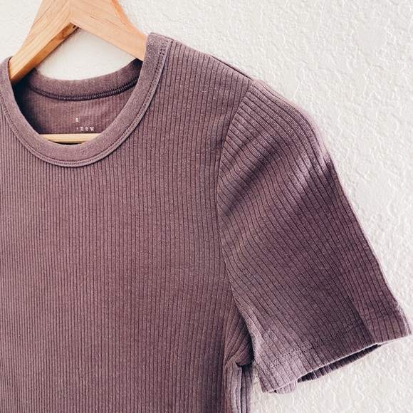 Brown Ribbed Slim Fit Knit Baby Tee - Picture 2 of 4